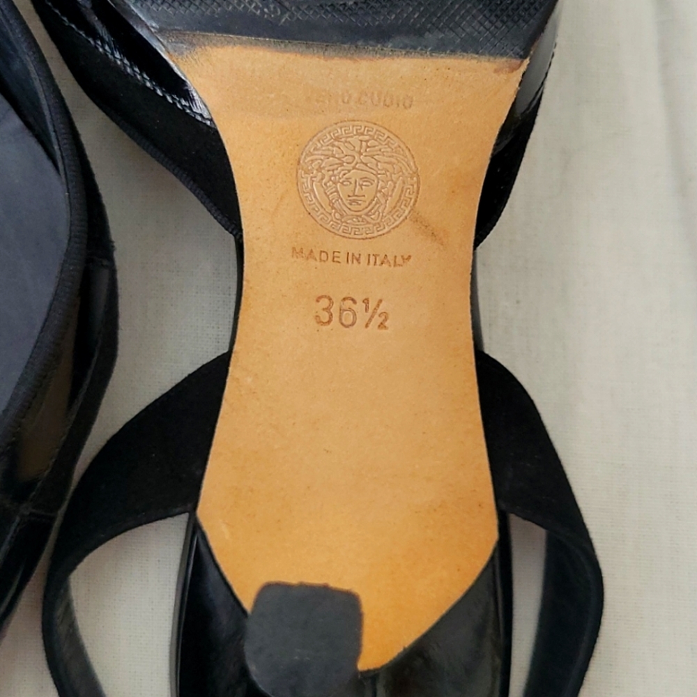 VERSACE Black Leather /Suede Pointed Toe Mules with Sling Back Woman’s Size 36.5 - Picture 8 of 8